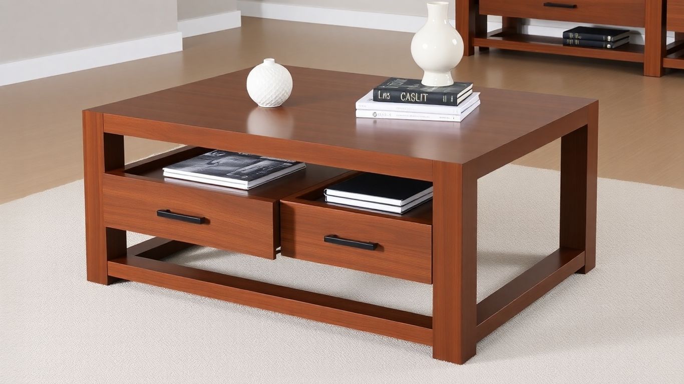 Modern wooden coffee table with drawers
