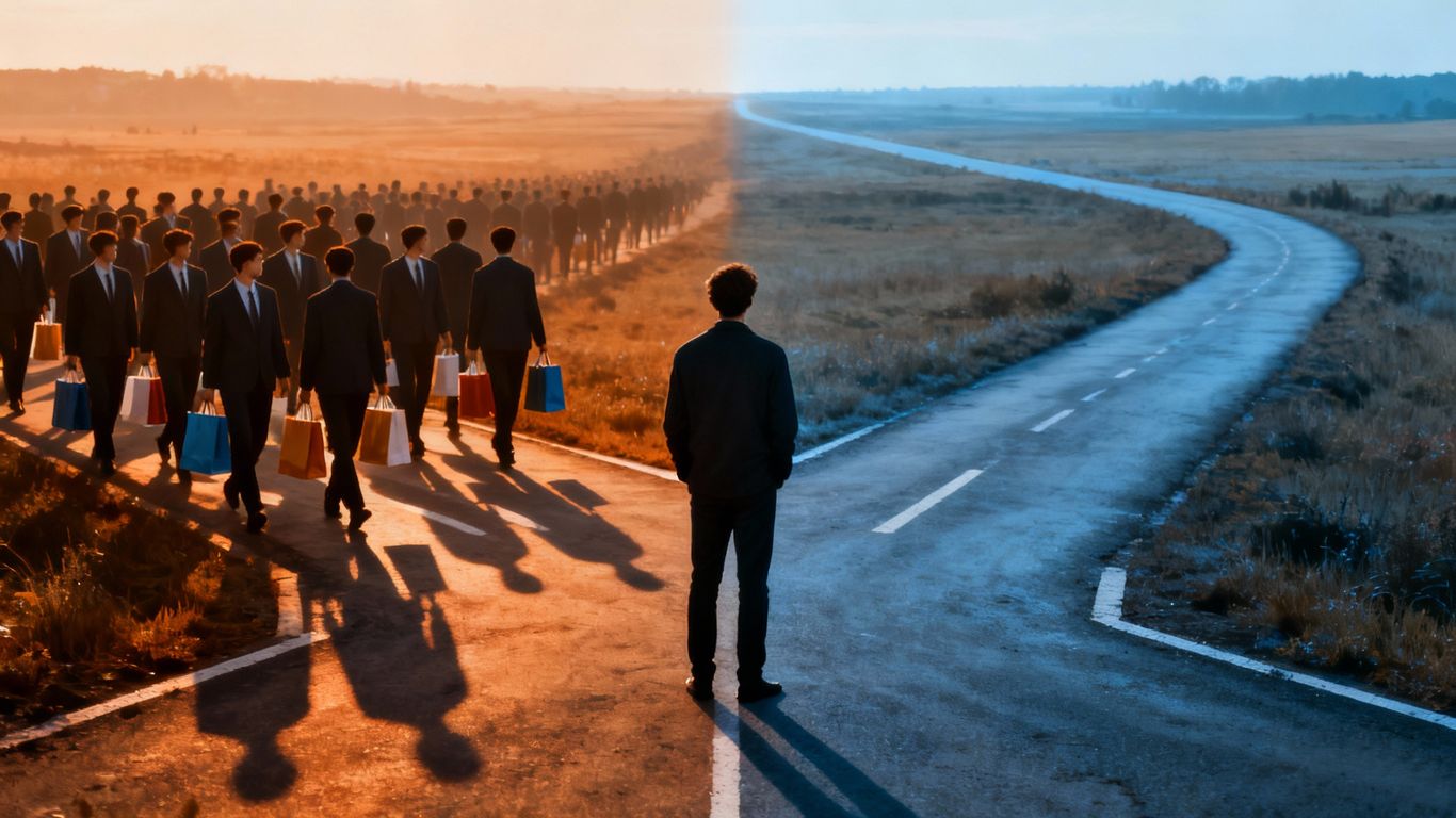 Person choosing between conformity and individuality.