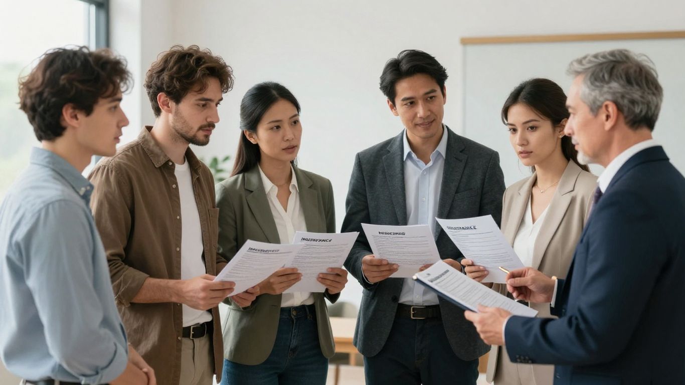 People discussing insurance options with an agent.