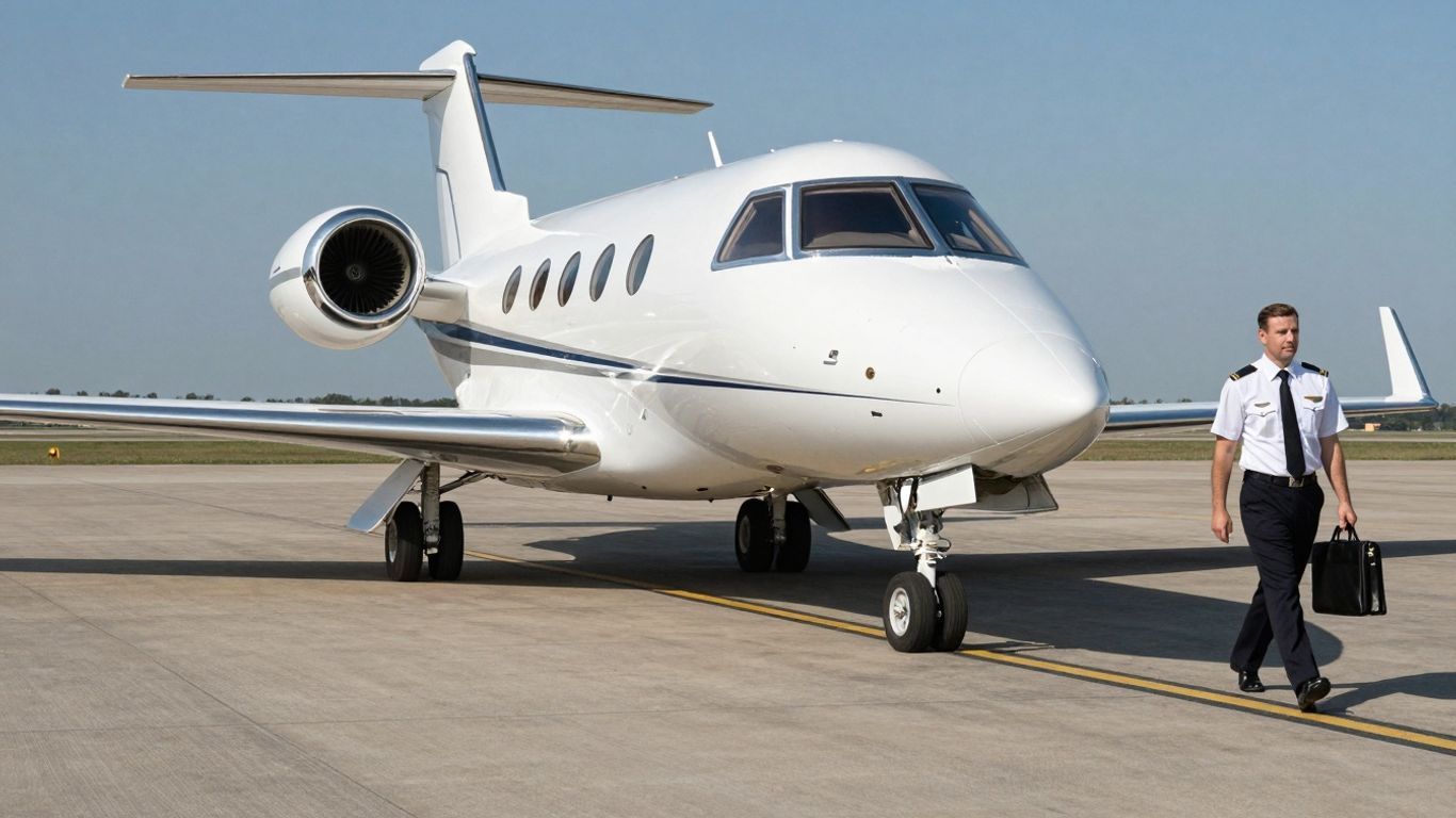 Flexjet private jet on tarmac with pilot