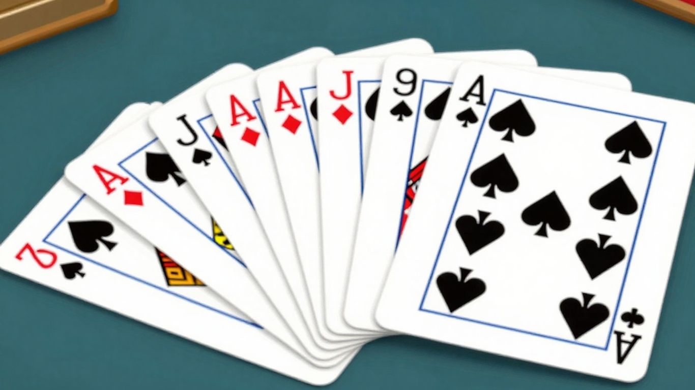 Solitaire card game illustration with fanned cards.