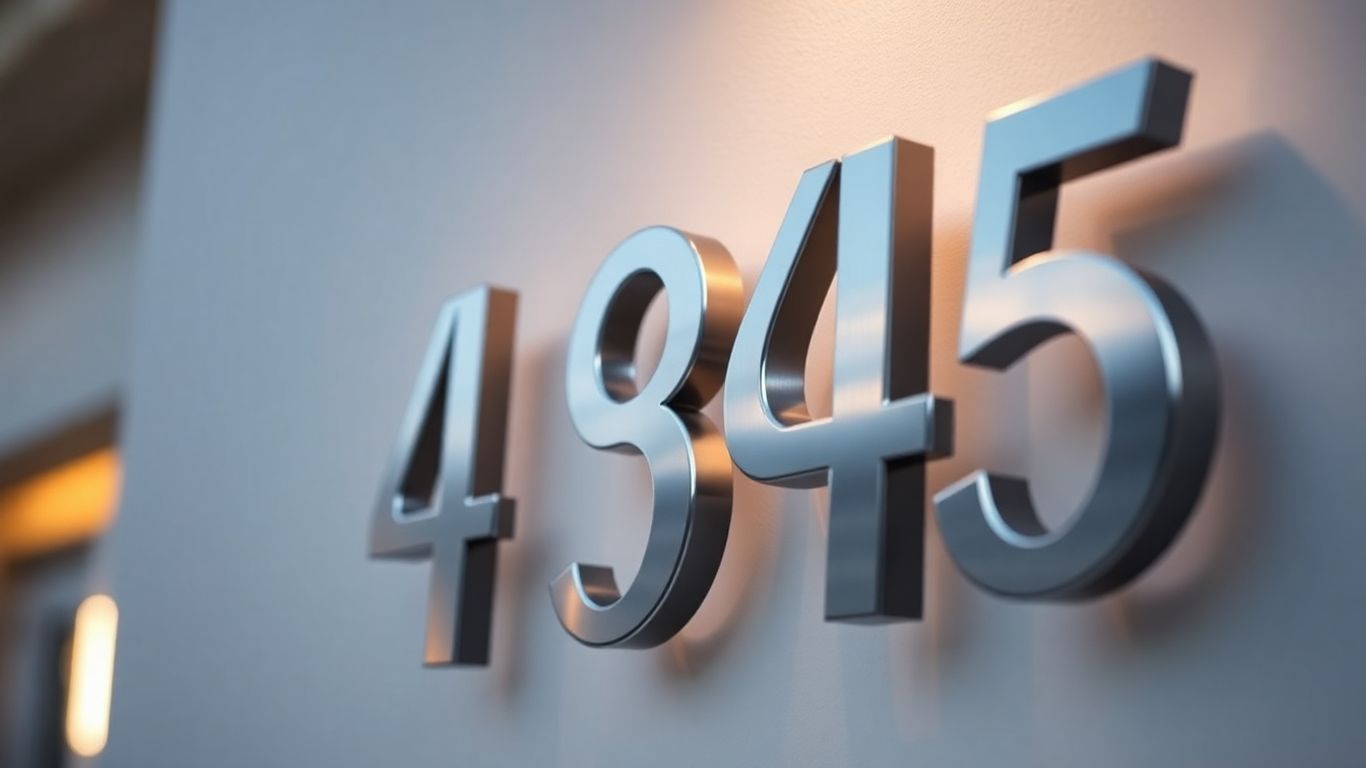 Modern metal house numbers on a home exterior.