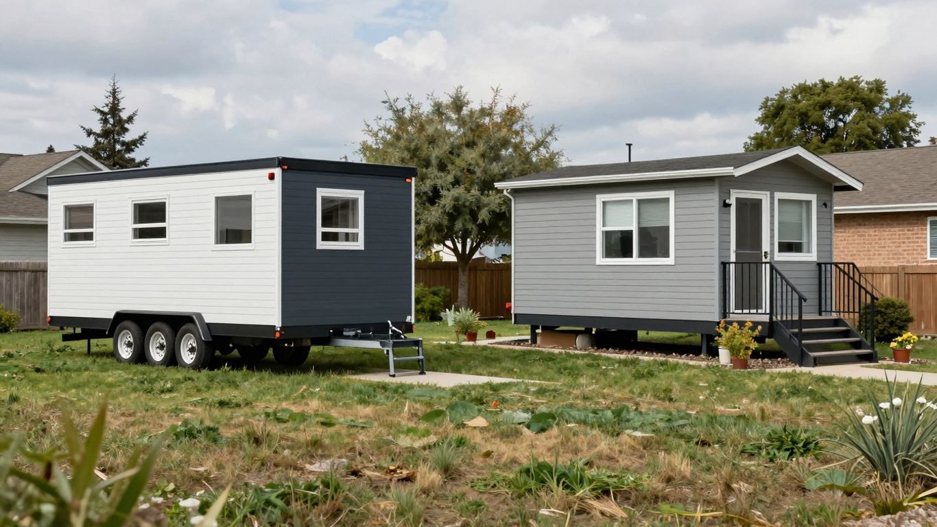 Tiny homes on wheels and permanent structures side-by-side.