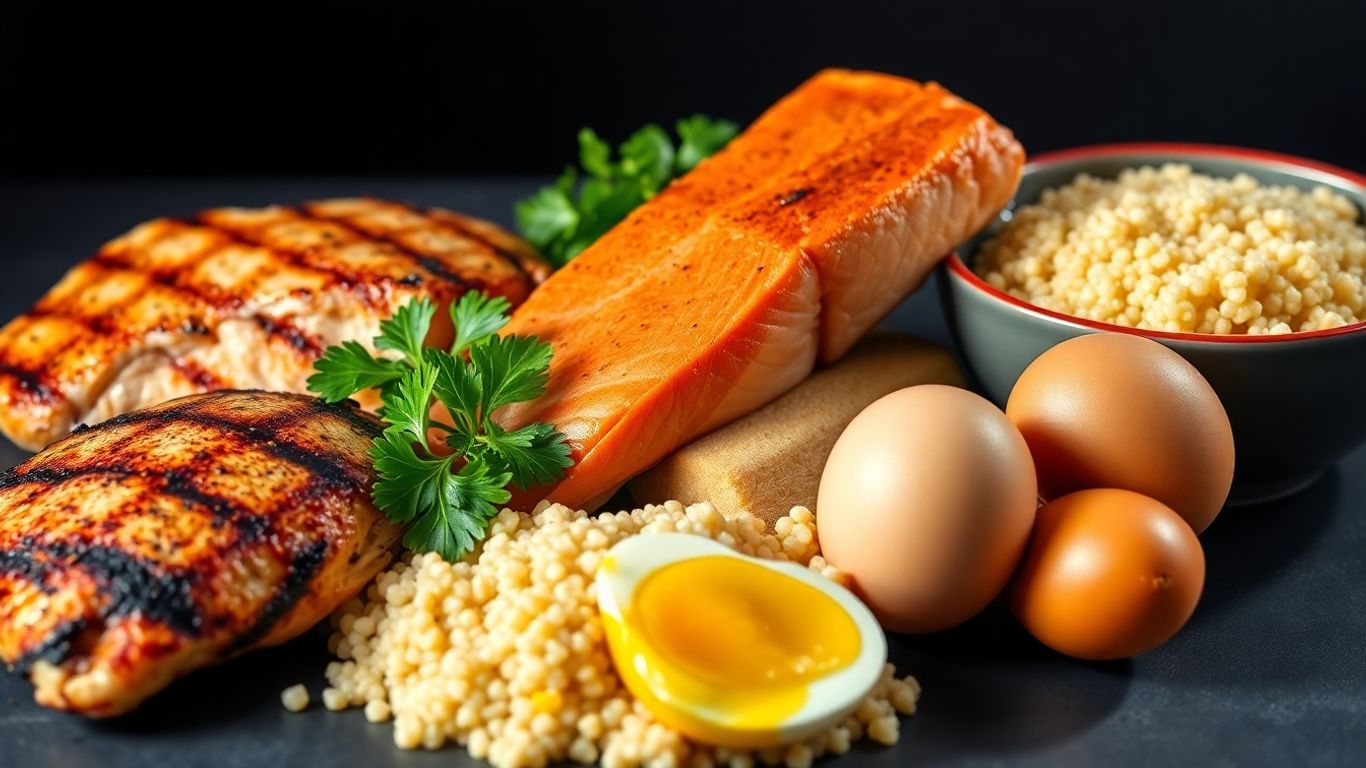 Protein-rich meals with chicken, salmon, quinoa, and eggs.