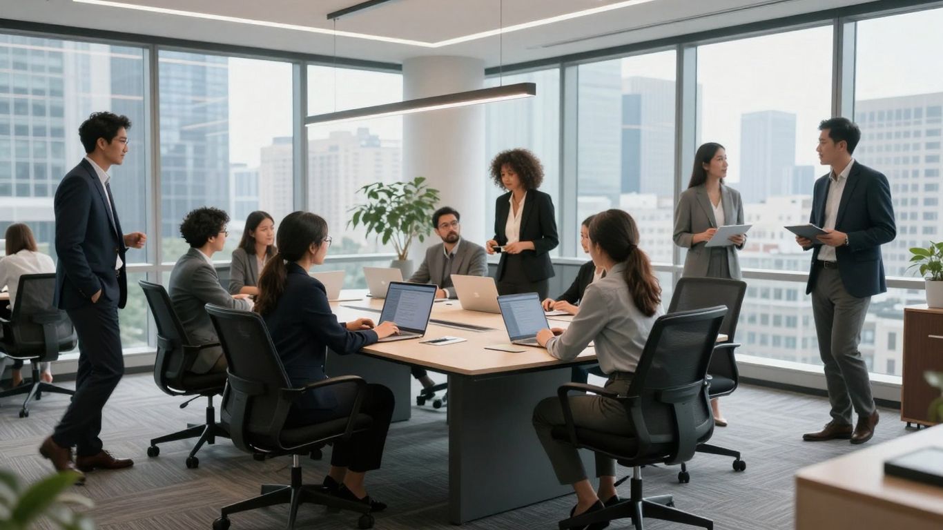 Agency marketing and advertising professionals collaborating in an office.