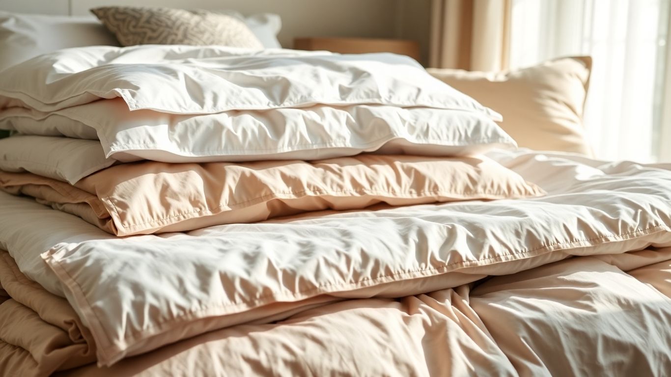 Cozy bedding sale with sheets and comforters.