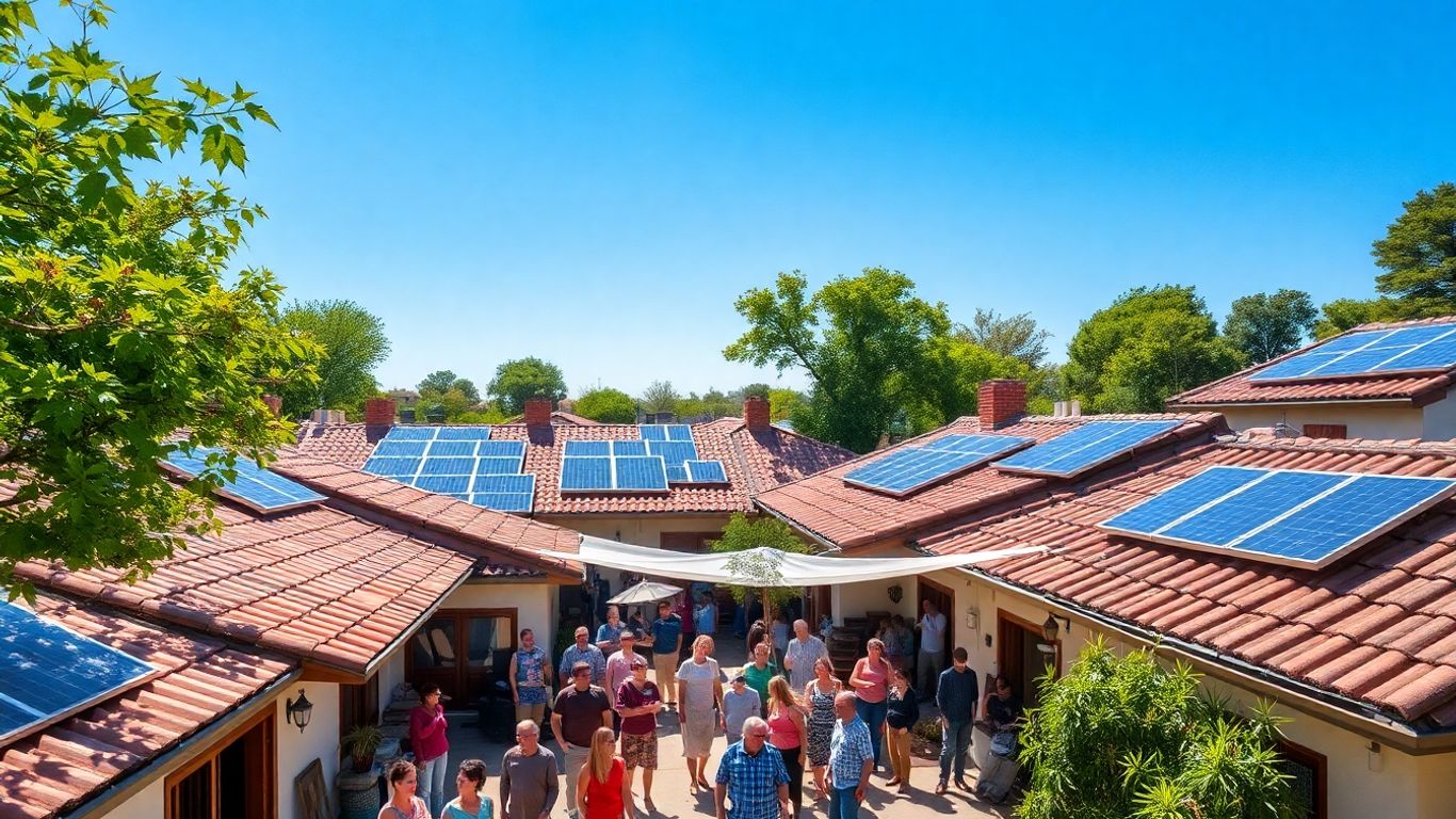Solar panels on village rooftops