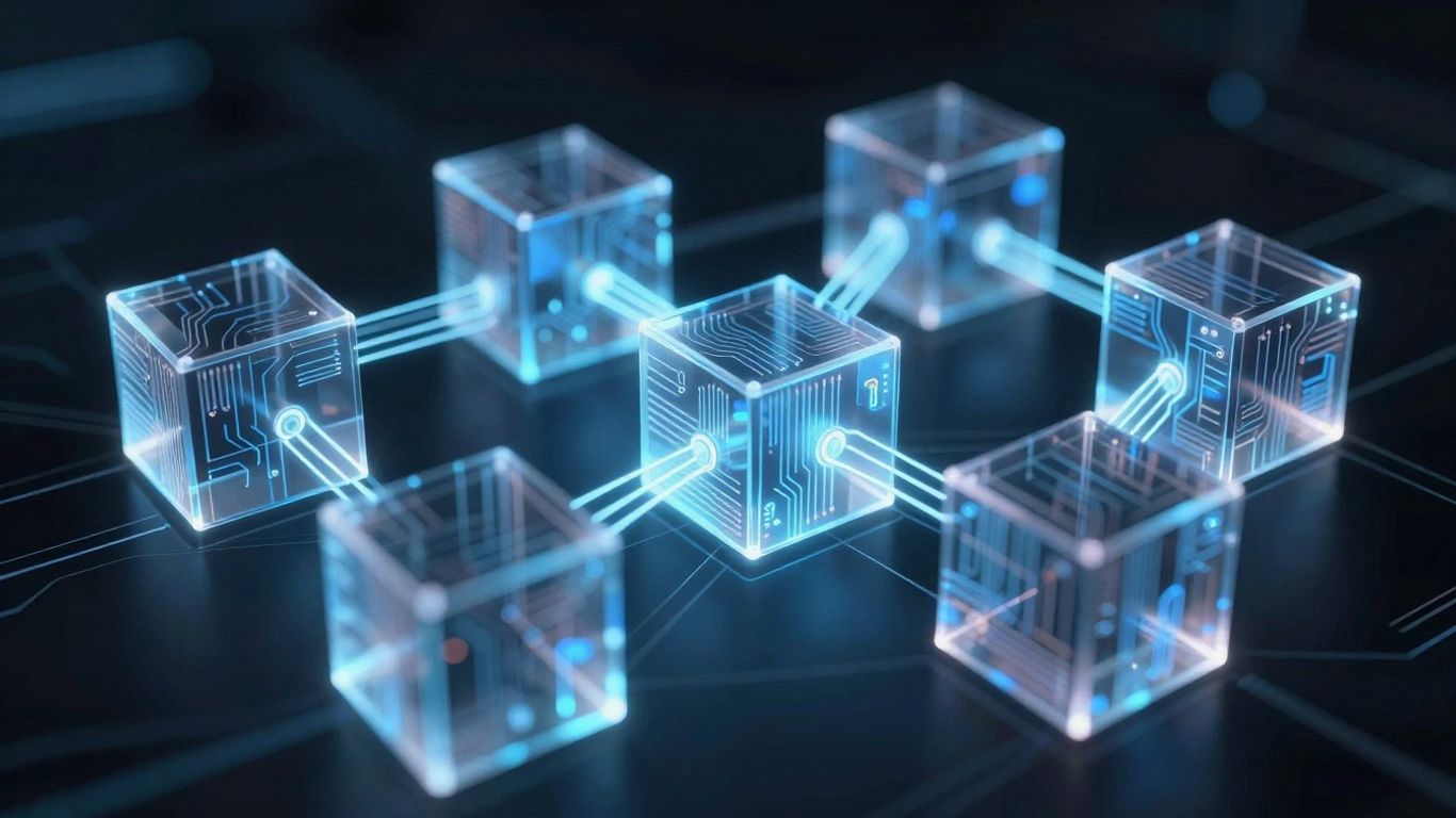 Vernetzte digitale Blöcke bilden eine Kette.