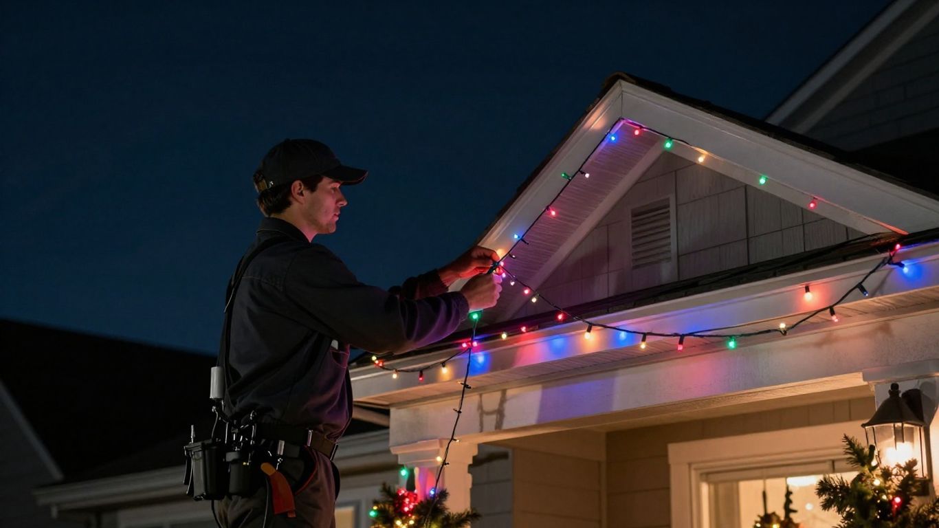 Professional Christmas light installation on a Shiloh home.