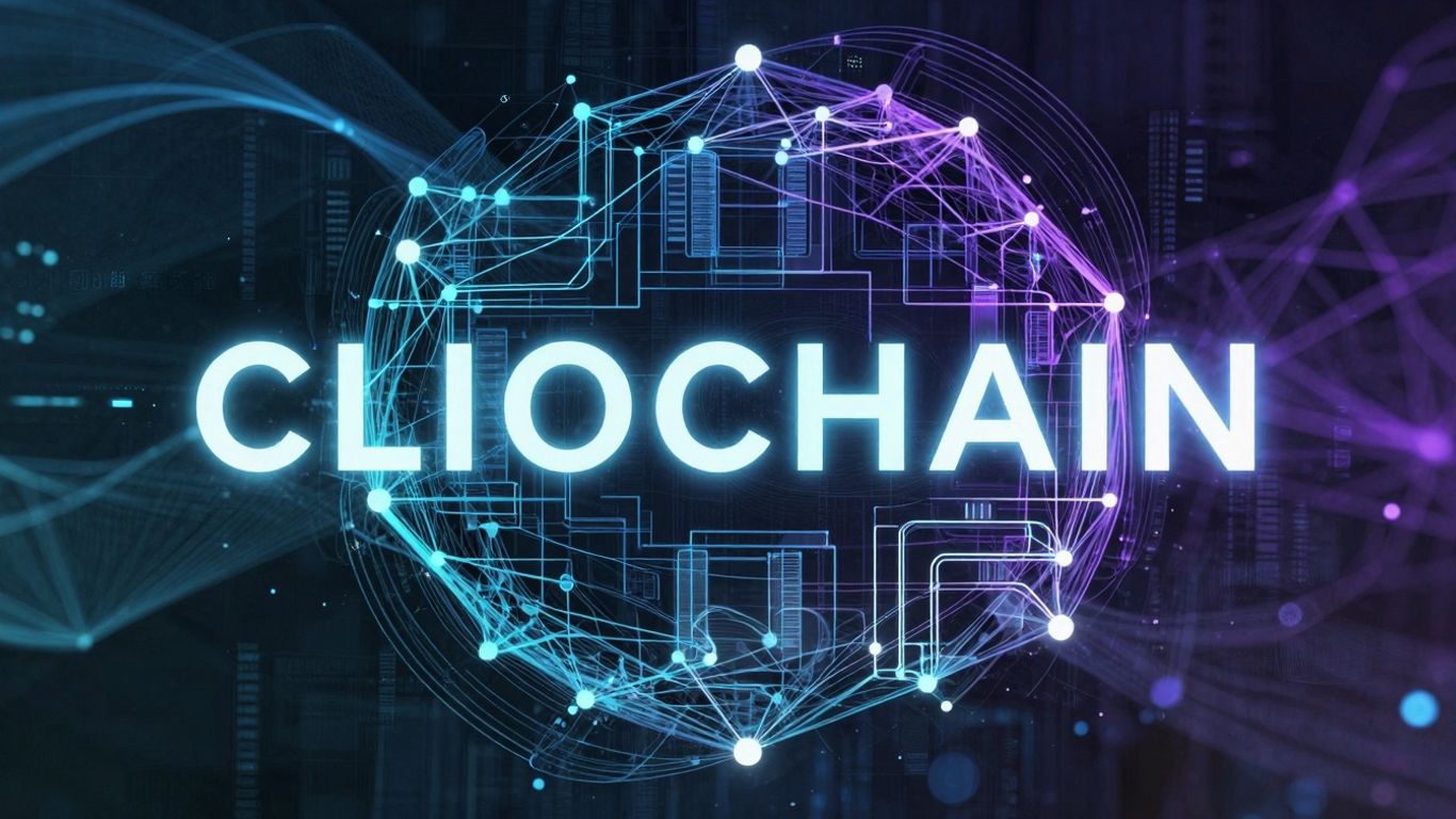 Abstract blockchain network with glowing digital patterns.