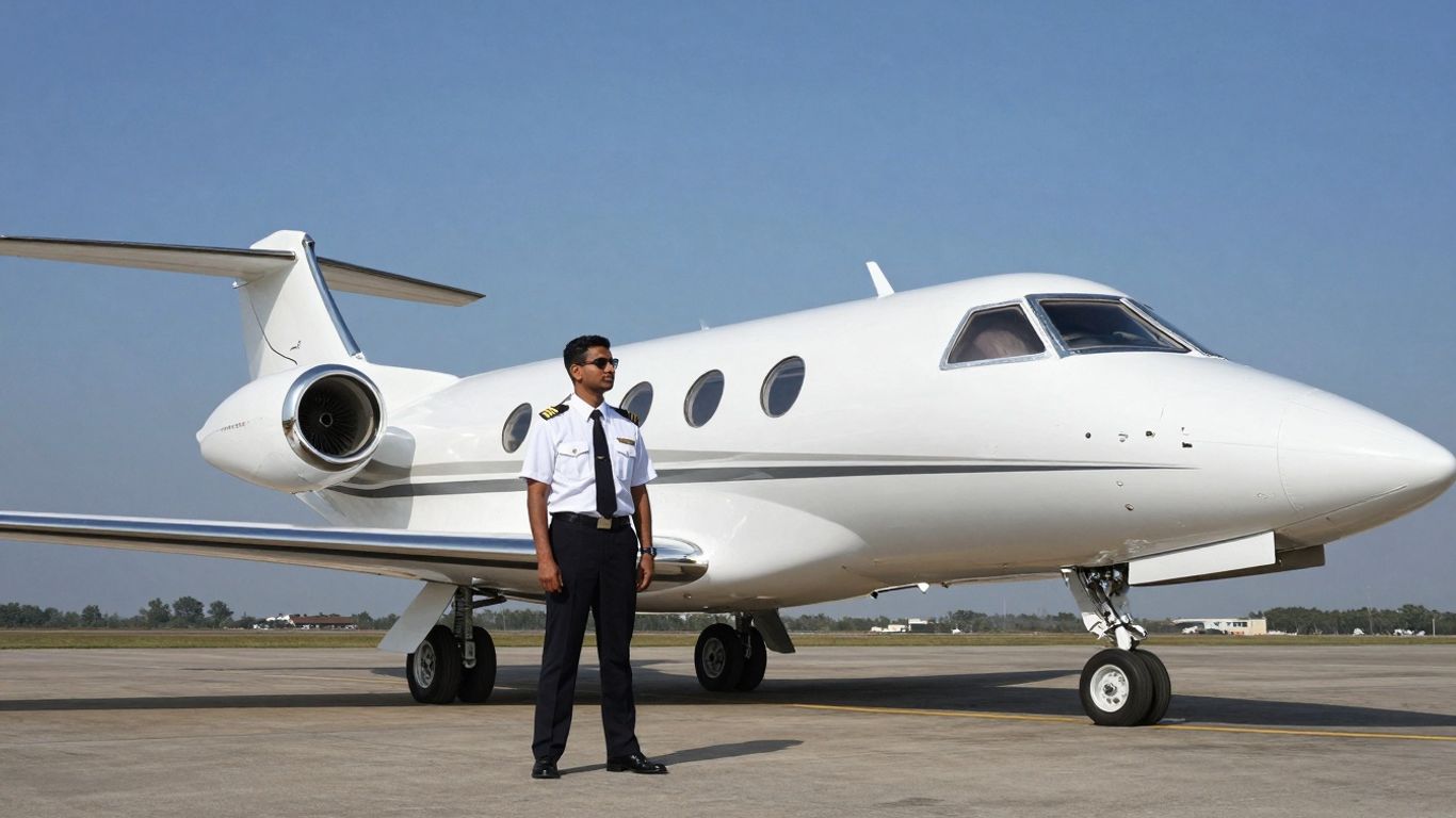 Pilot near a Flexjet private jet on tarmac.