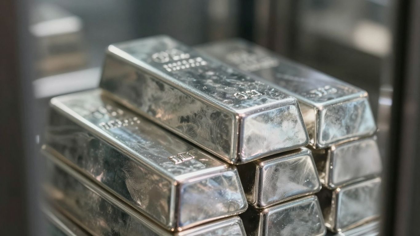 Lingots d'argent brillant dans un coffre-fort.