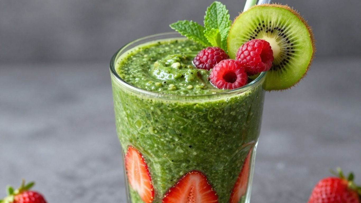 Healthy breakfast smoothie with fresh fruits and mint.