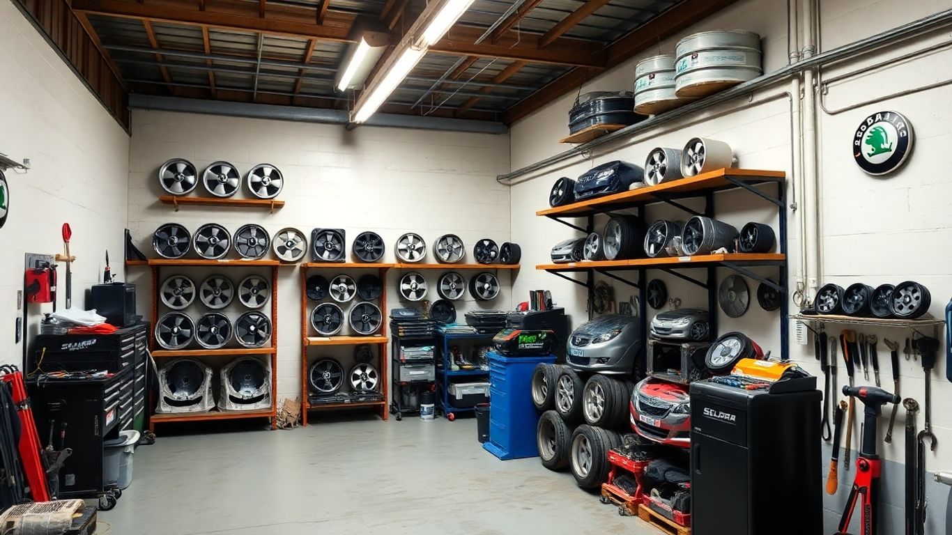 Skoda car parts in a workshop