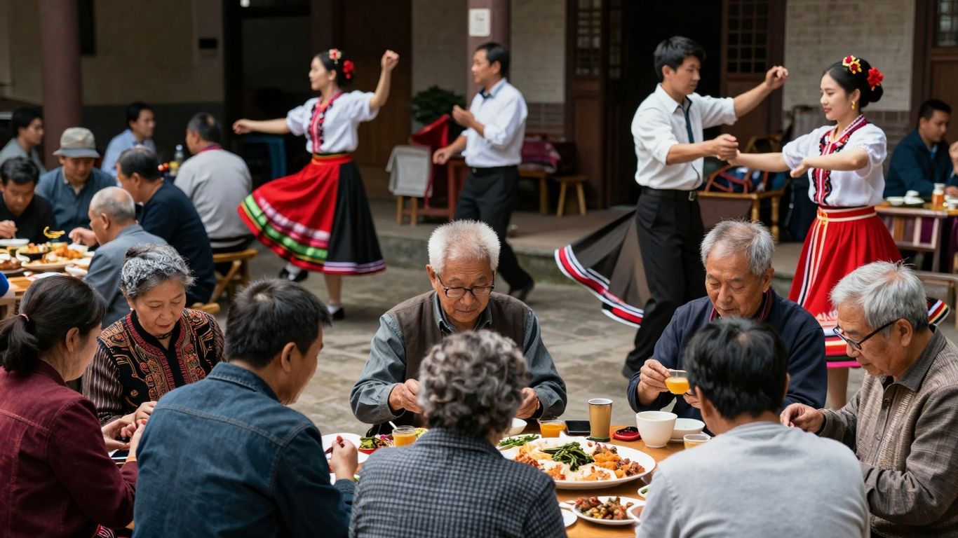 Oameni care participă la activități culturale zilnice.