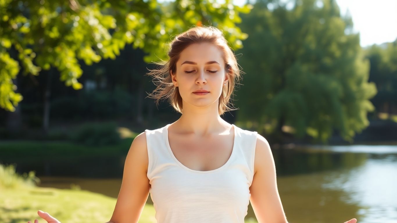 Person meditating peacefully in nature.