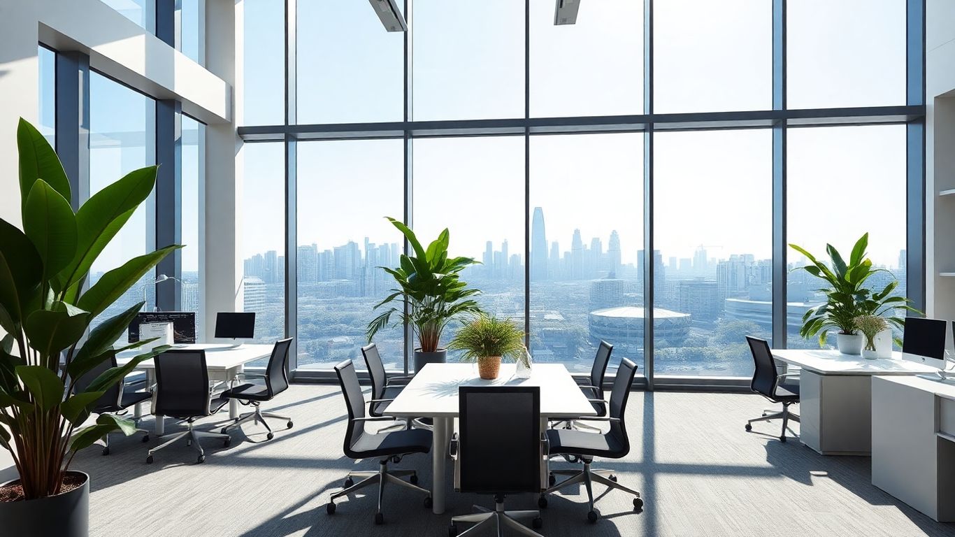 Modern Sydney office interior with city views.