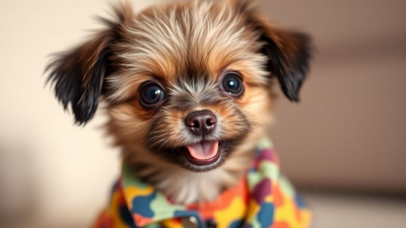 Small dog wearing a stylish shirt