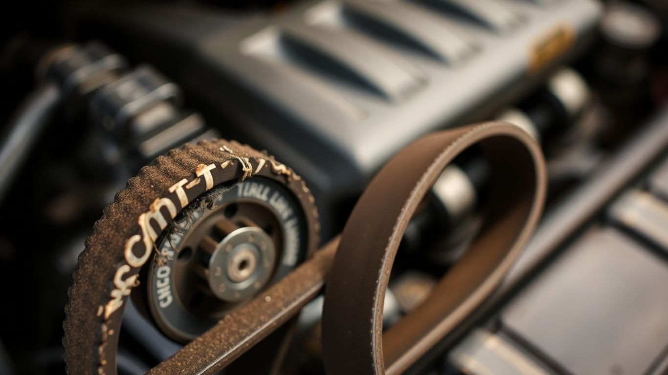 Worn Chrysler timing belt next to a new one.