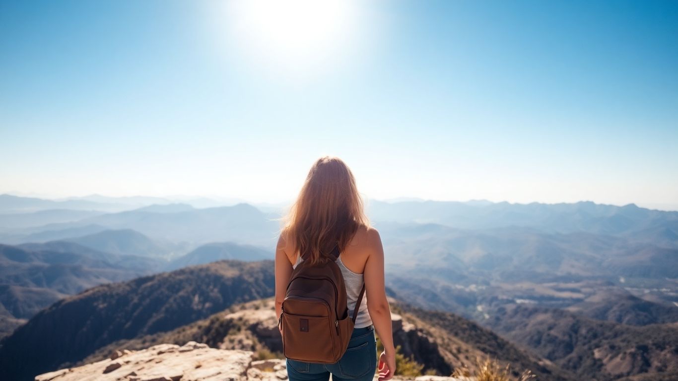 Solo female traveler enjoying a scenic mountain vista.