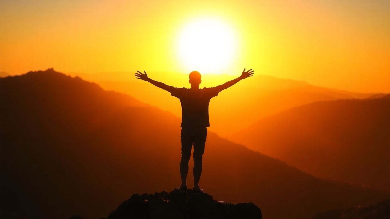 Person reaching the summit, feeling confident and empowered.