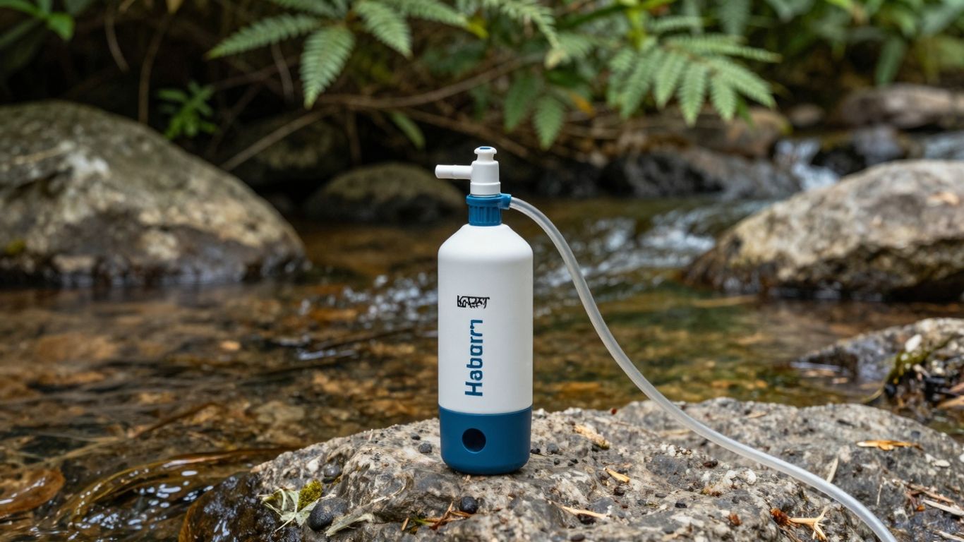 Katadyn Hiker Pro water purifier on rocks near stream