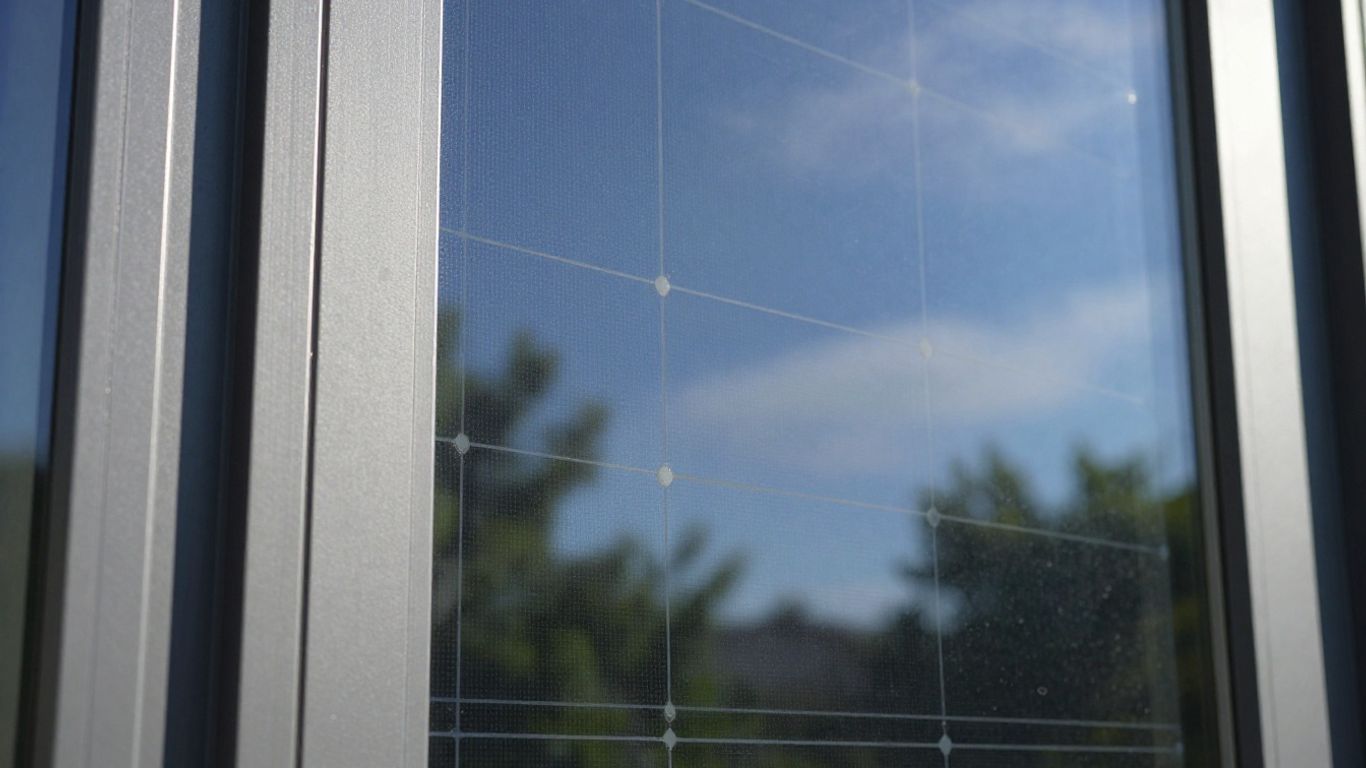 Fenêtre solaire capturant la lumière du soleil, technologie énergétique moderne.