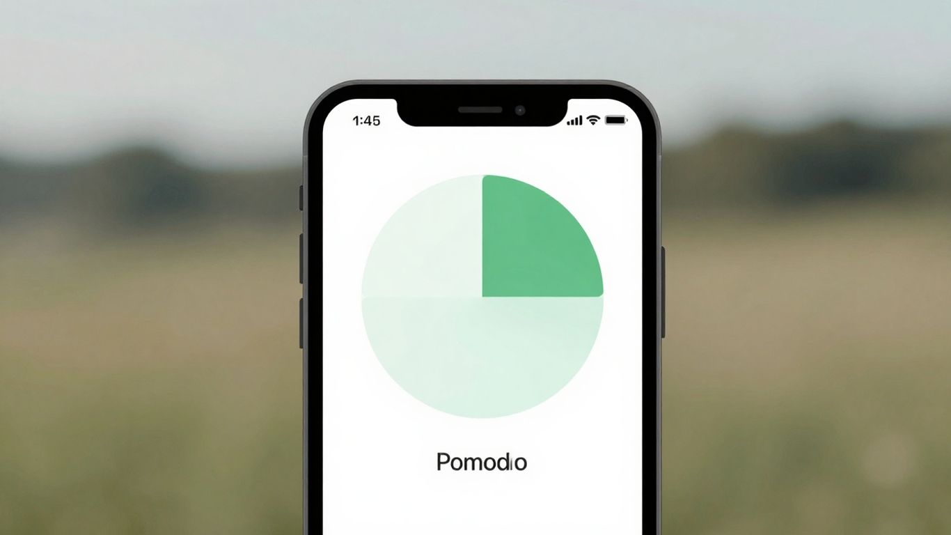 Minimalist iPhone Pomodoro app interface
