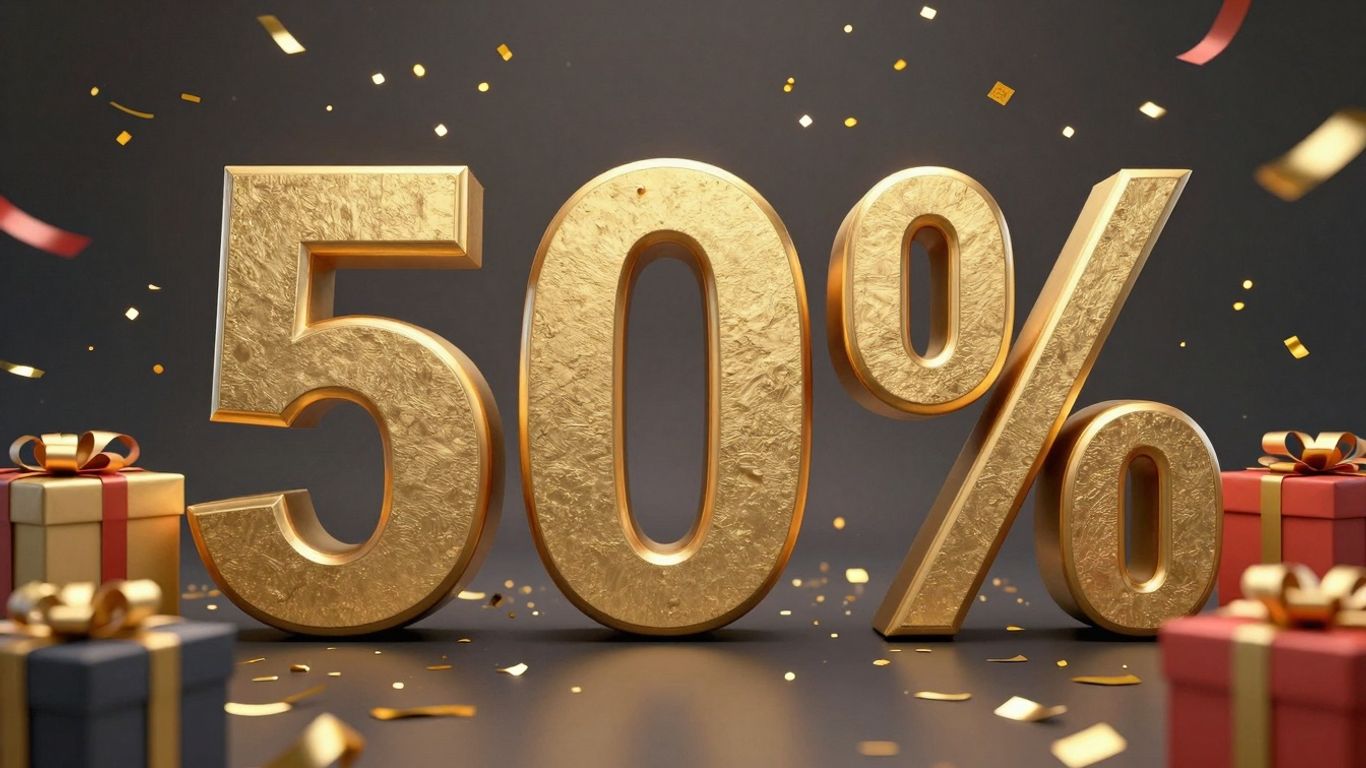 Yüzde 50 indirimli ürünler ve hediye paketleri.