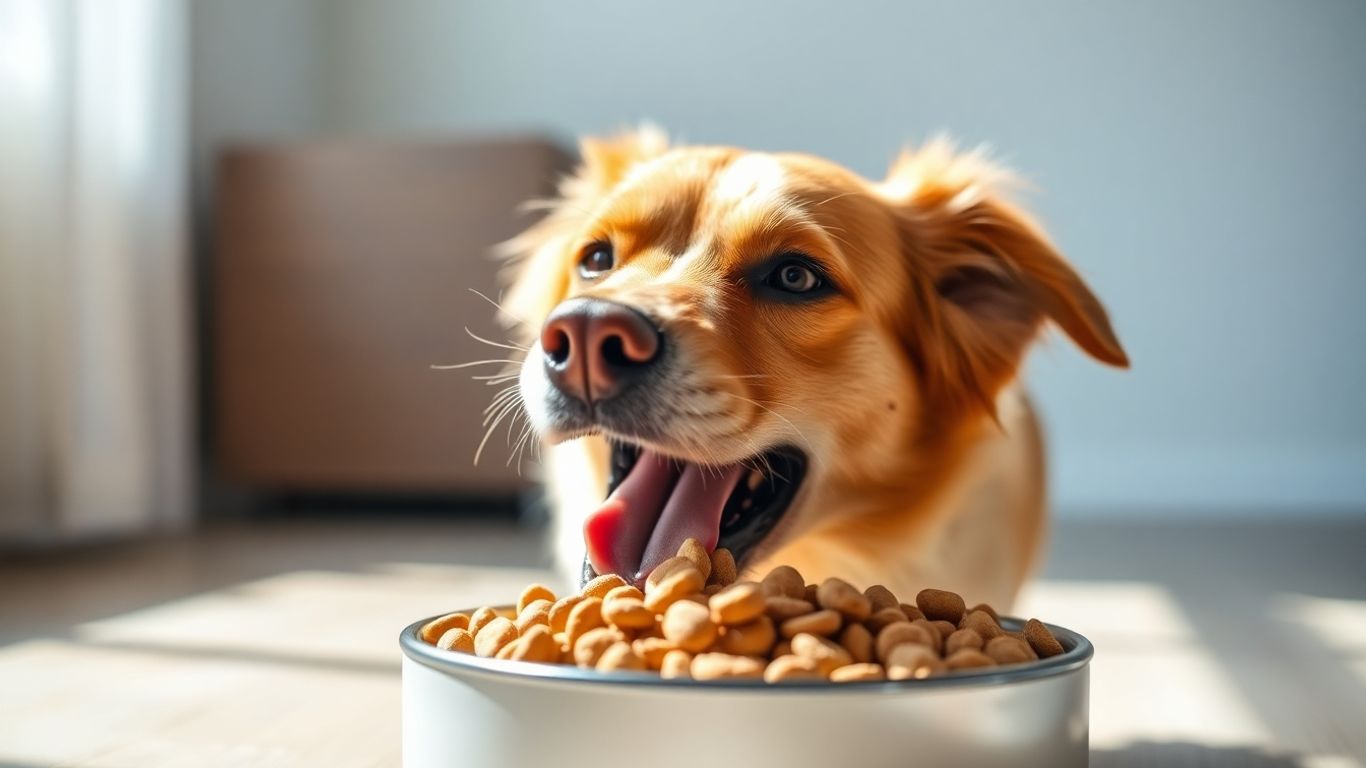 Healthy dog eating budget-friendly food from a bowl.