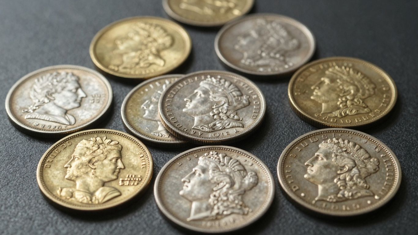Collection of valuable gold and silver coins.