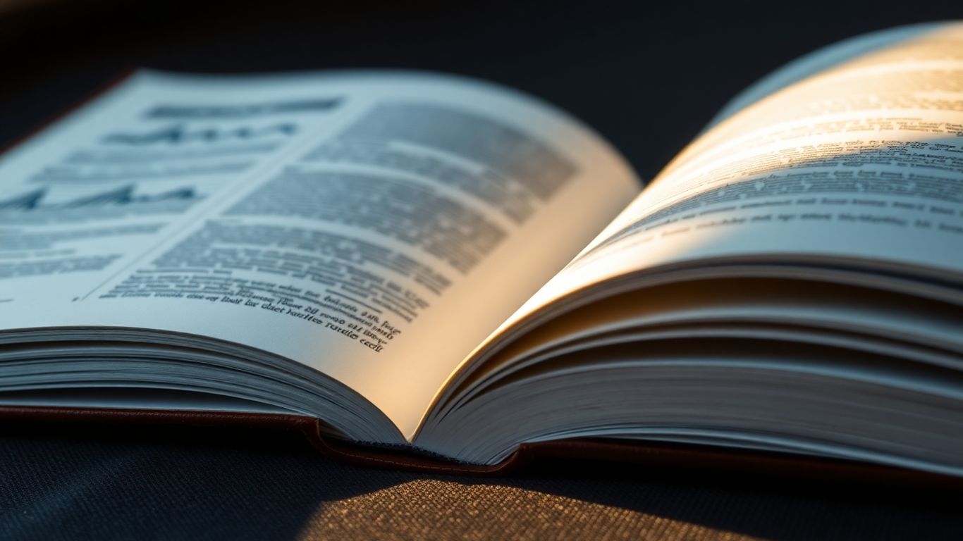 Open book with financial themes