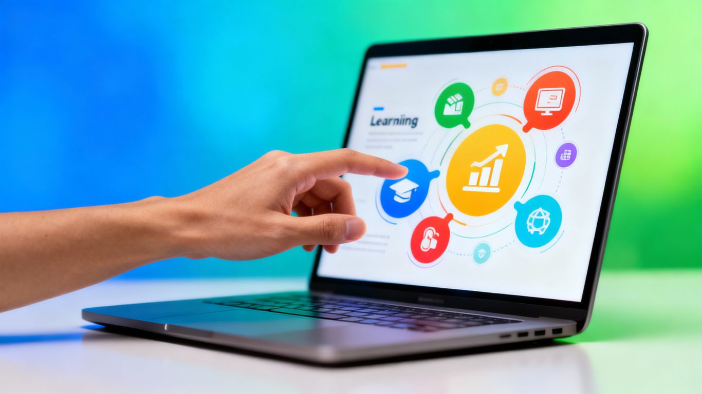 Digital marketing course on a laptop screen.