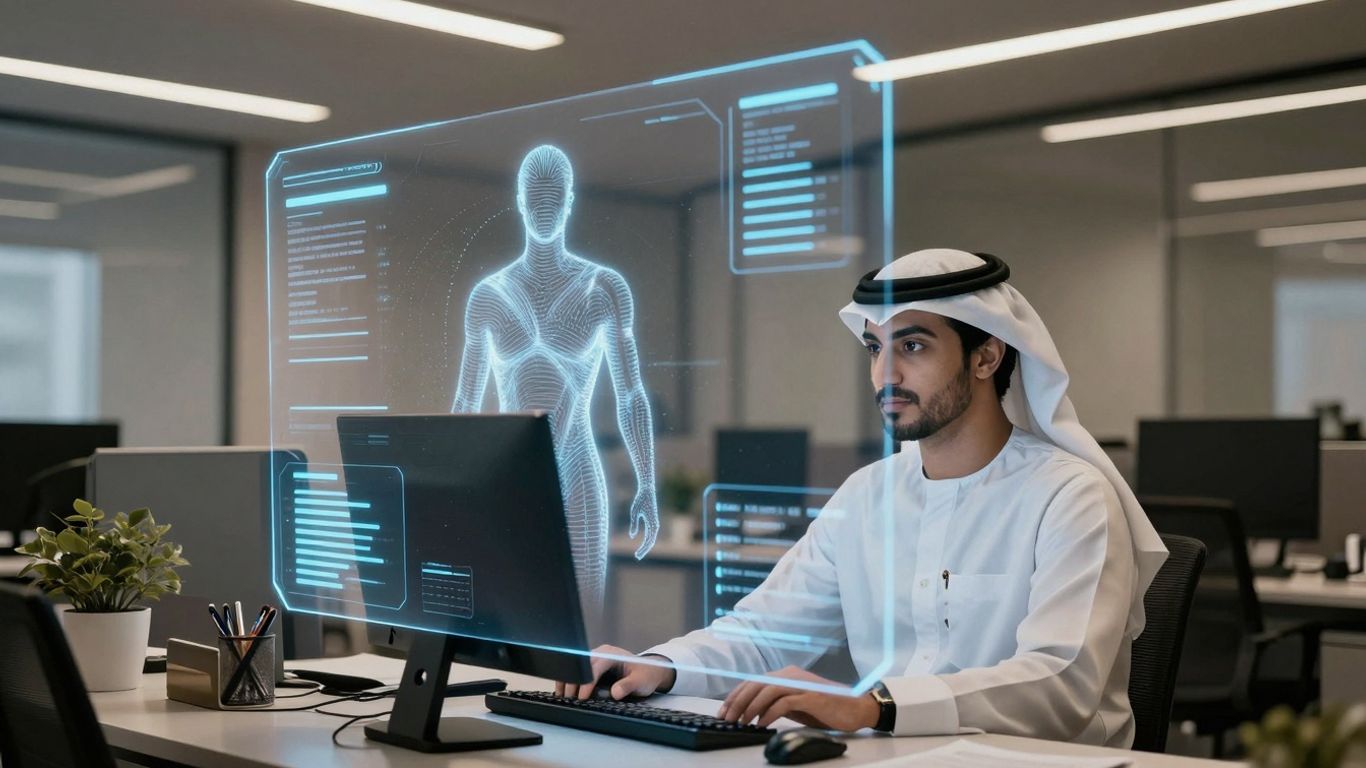 AI sales agent interface in a modern office.