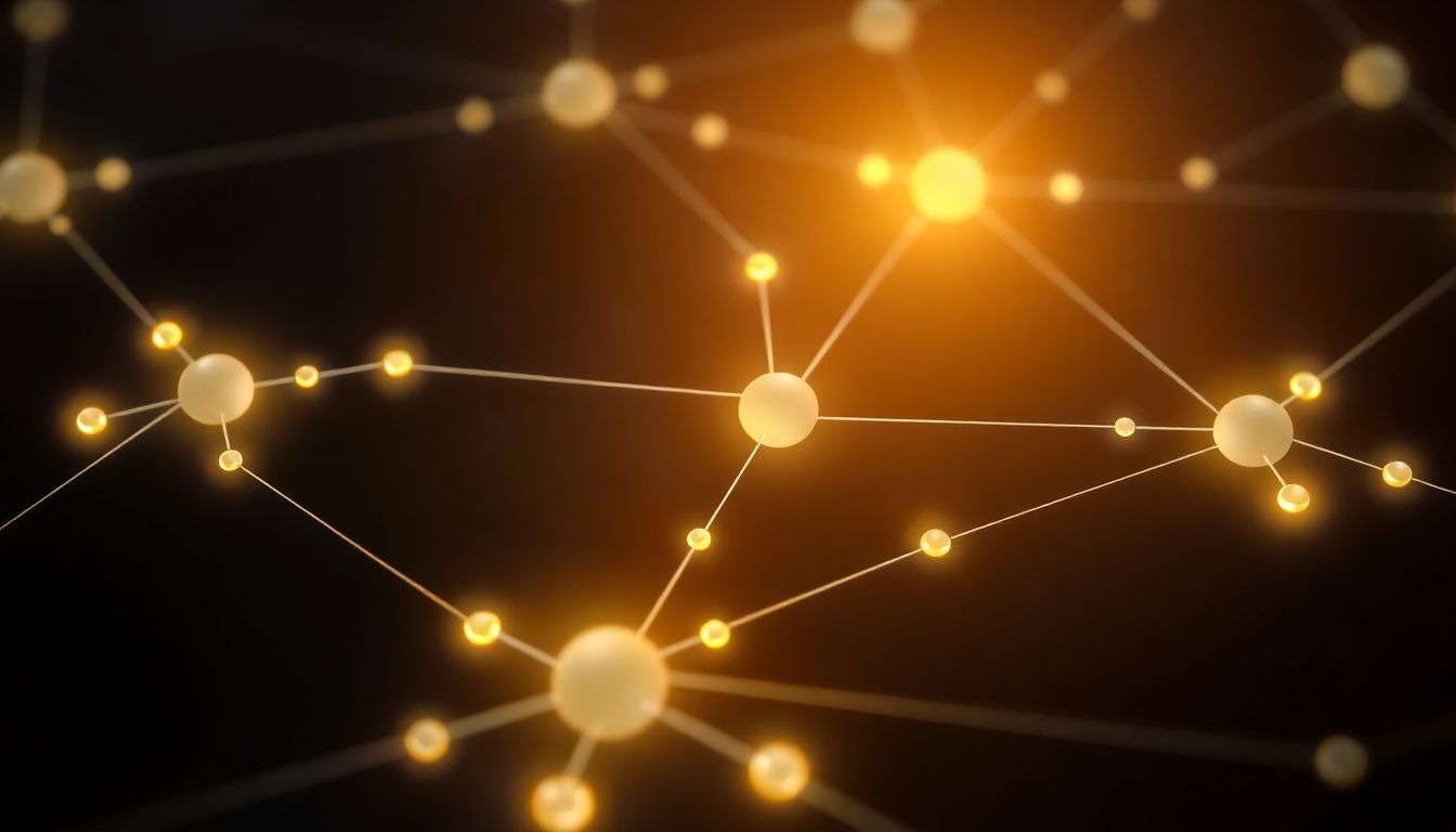 Decentralized network symbolizing collaboration and support.