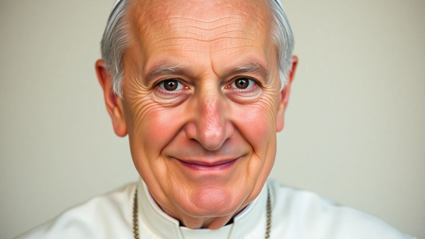 Papa Leão 14 sorrindo em traje papal.