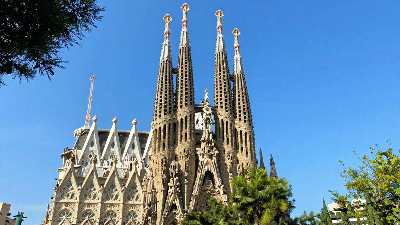 Sagrada Familia basilica in Barcelona, Spain on a sunny day.