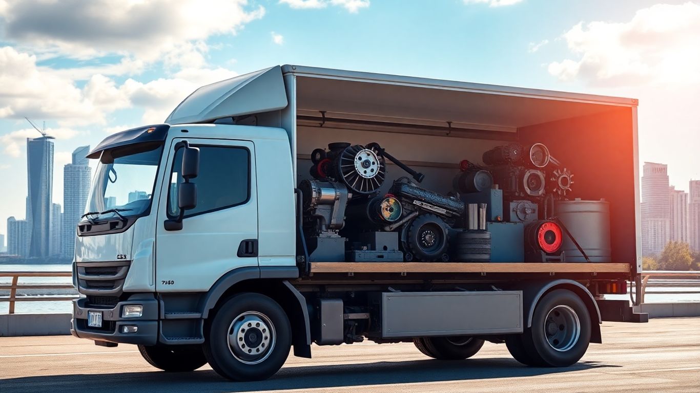 Gold Coast engine delivery truck with skyline.