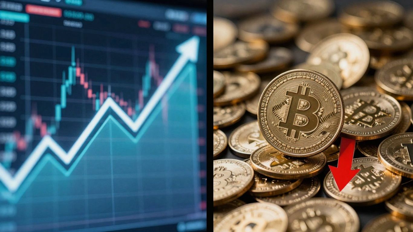 Cryptocurrency market volatility and greed index concept.