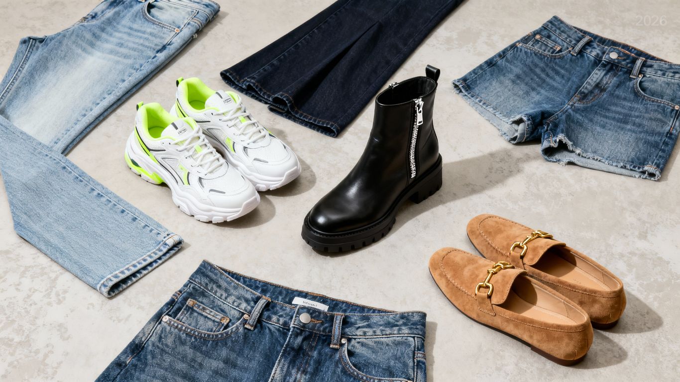 Denim outfits with trendy 2026 shoe styles.