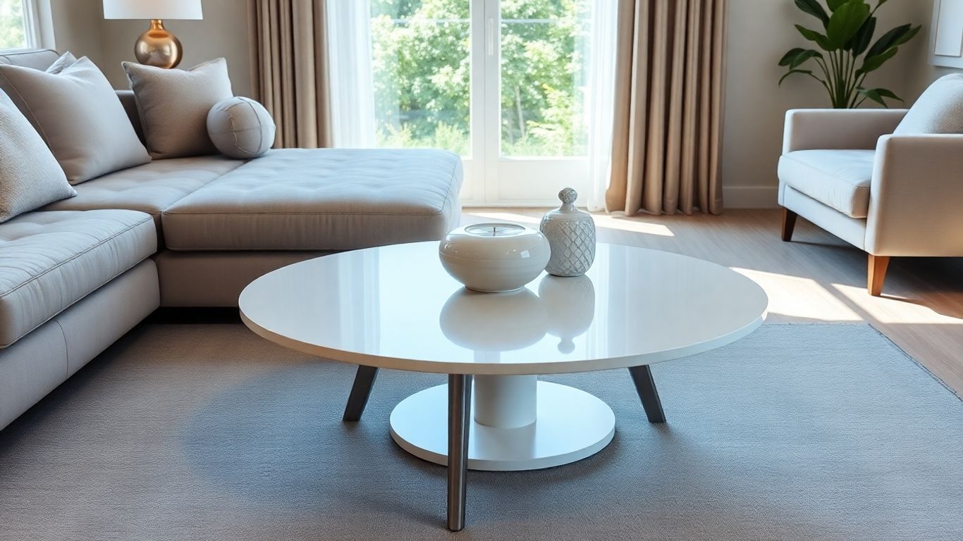 Modern round coffee table in a stylish living room.
