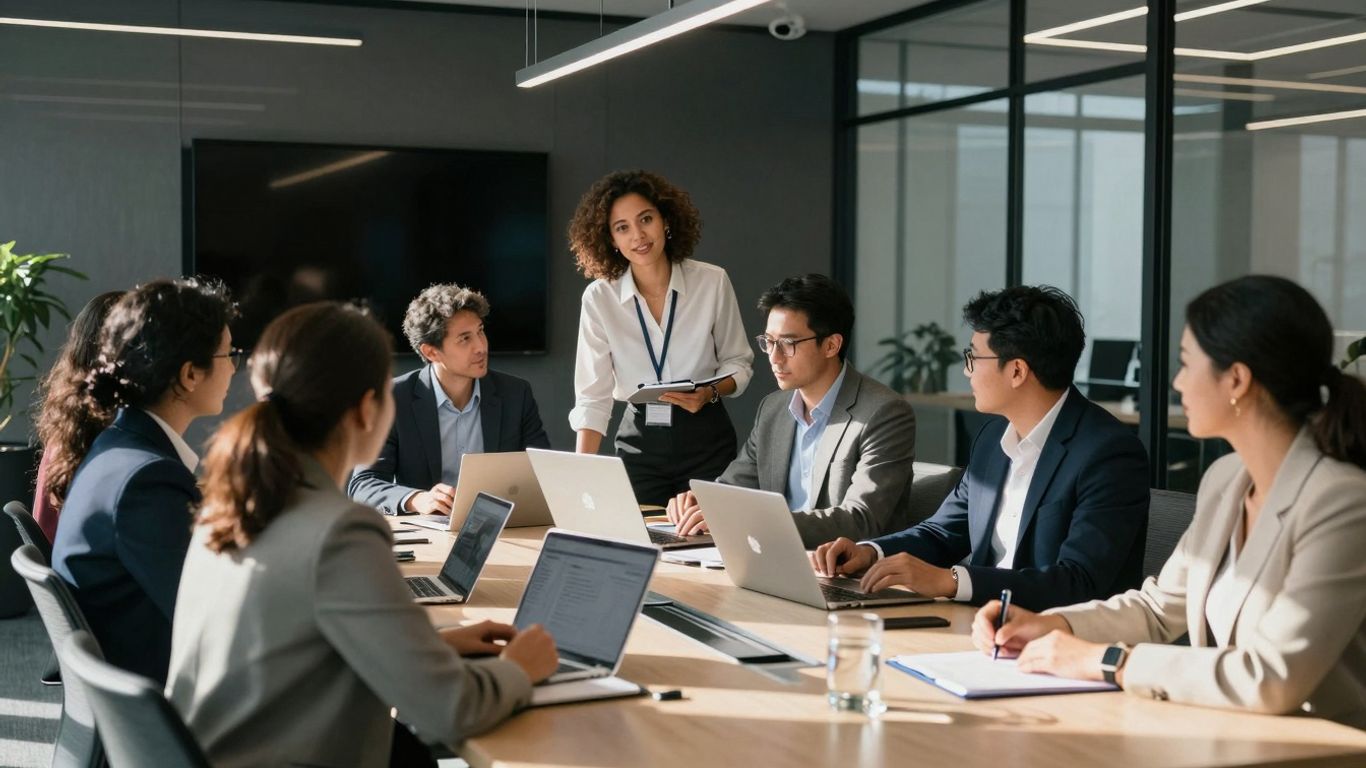 Bridgewater Associates office with professionals collaborating.