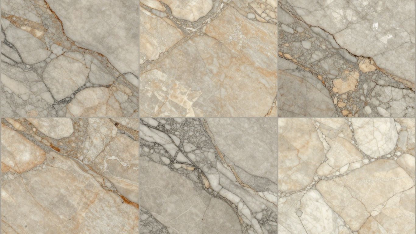 Polished marble tiles with natural veining.