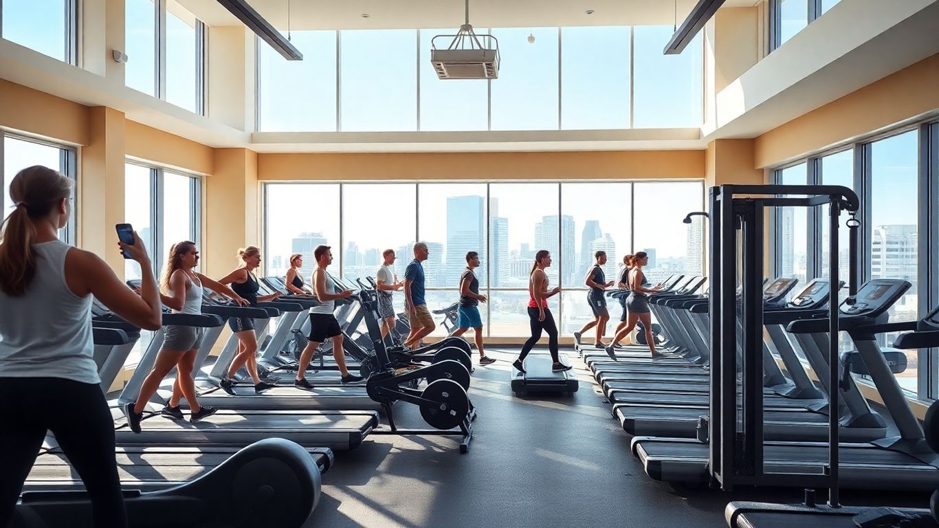 Modern Melbourne gym with diverse fitness equipment and people.