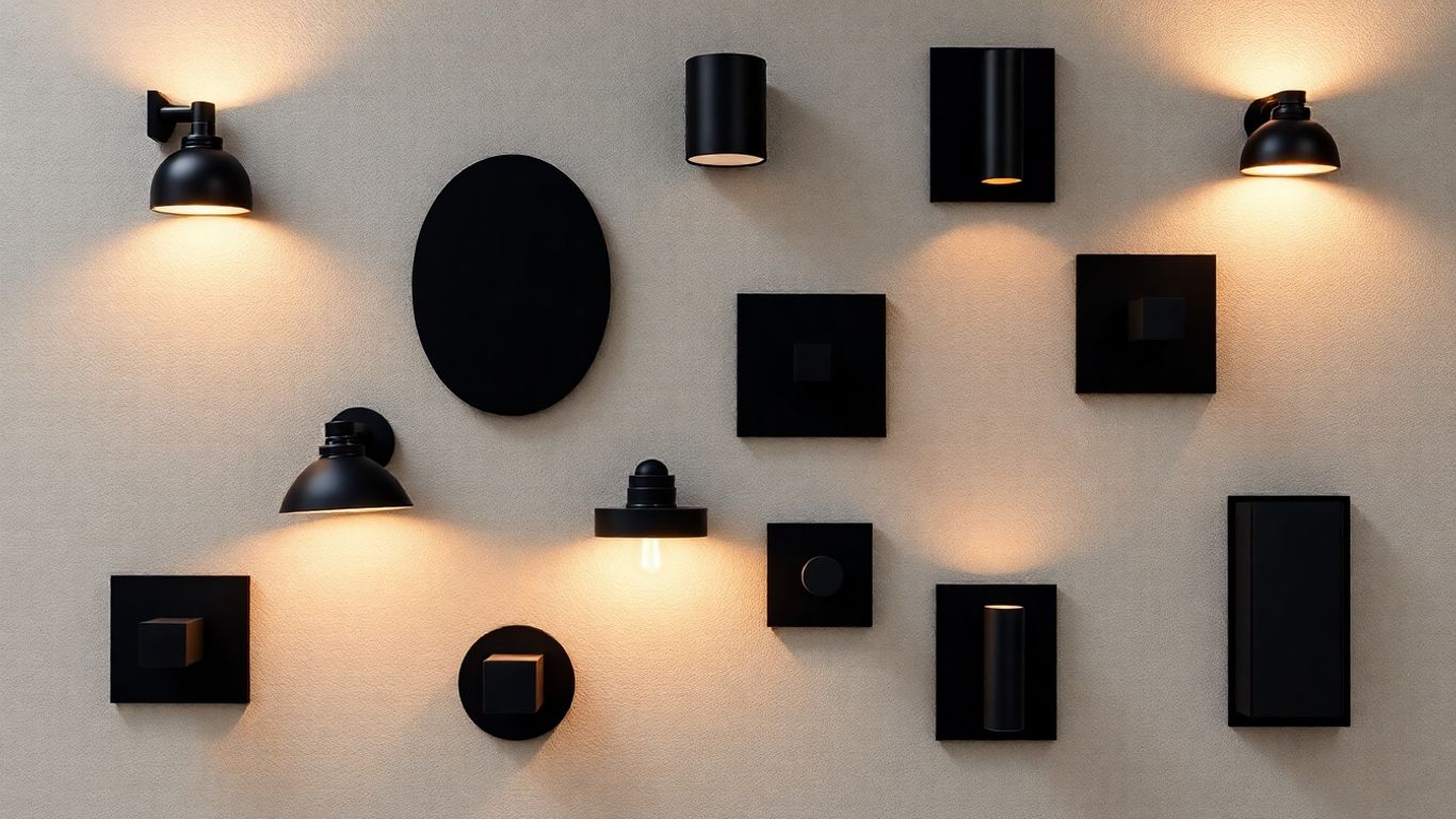 Stylish black wall lights in various modern designs.