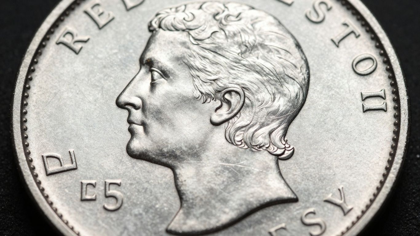 Close-up of a proof coin's frosted and mirrored finish.
