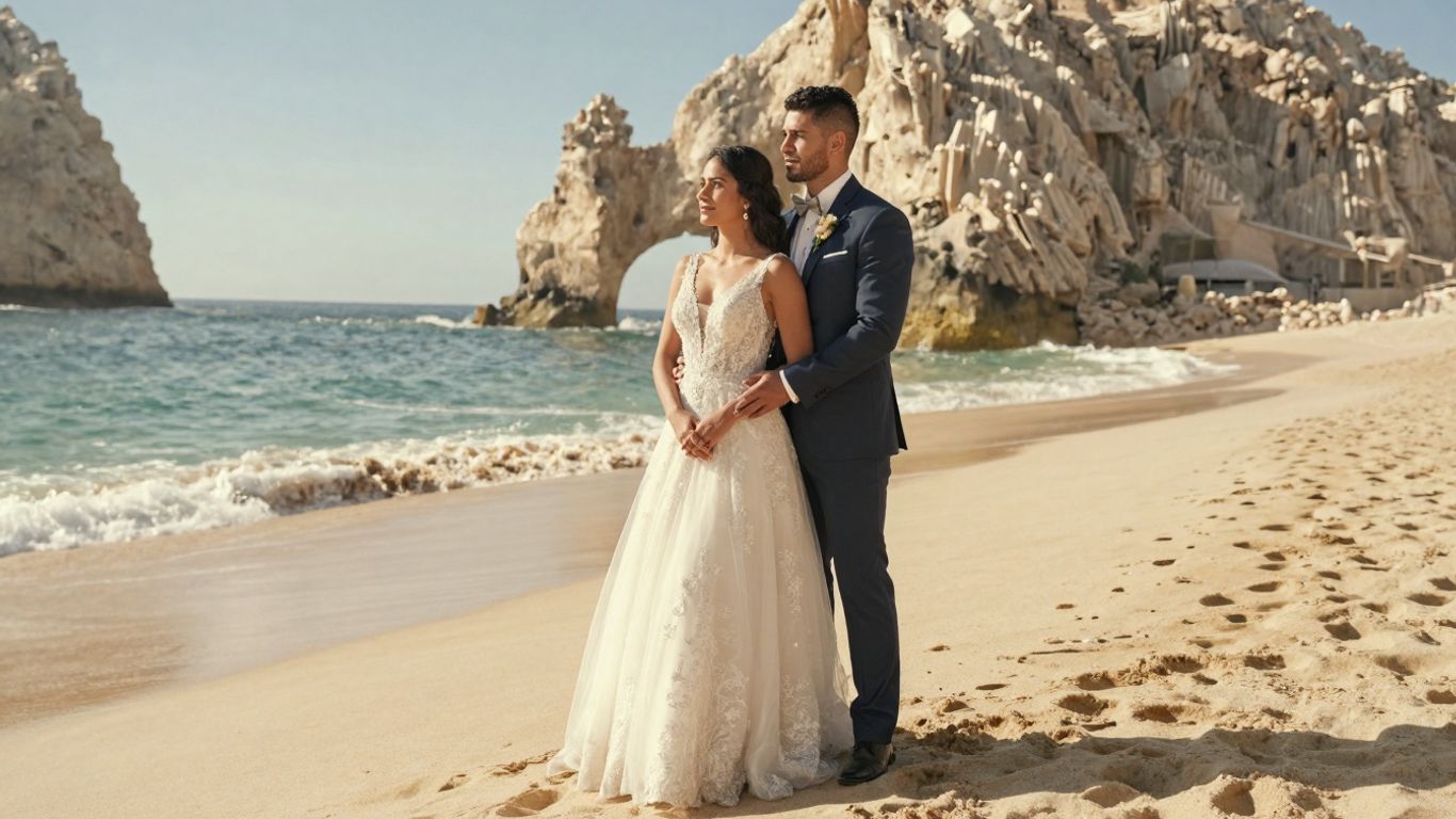 Couple on Cabo beach with Arch formation.
