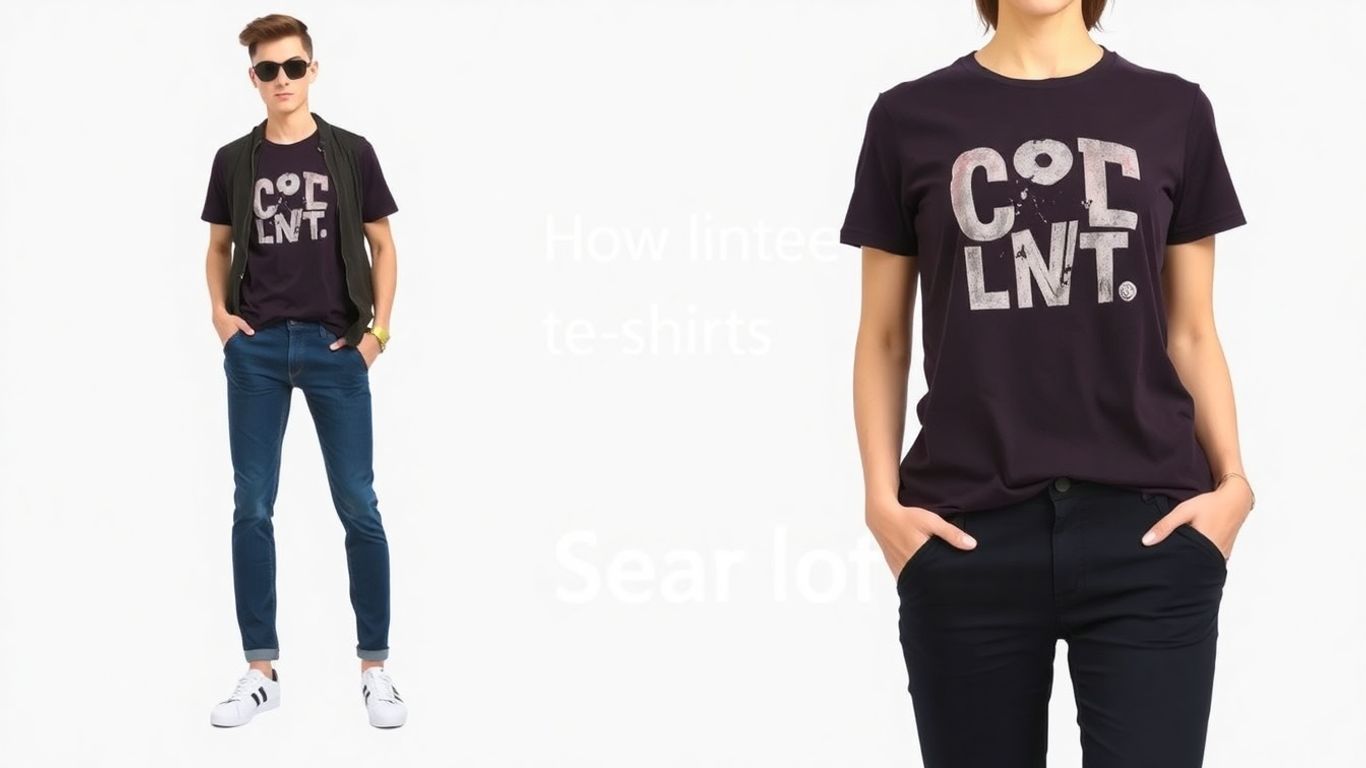 Person wearing a graphic tee with stylish proportions and colors.