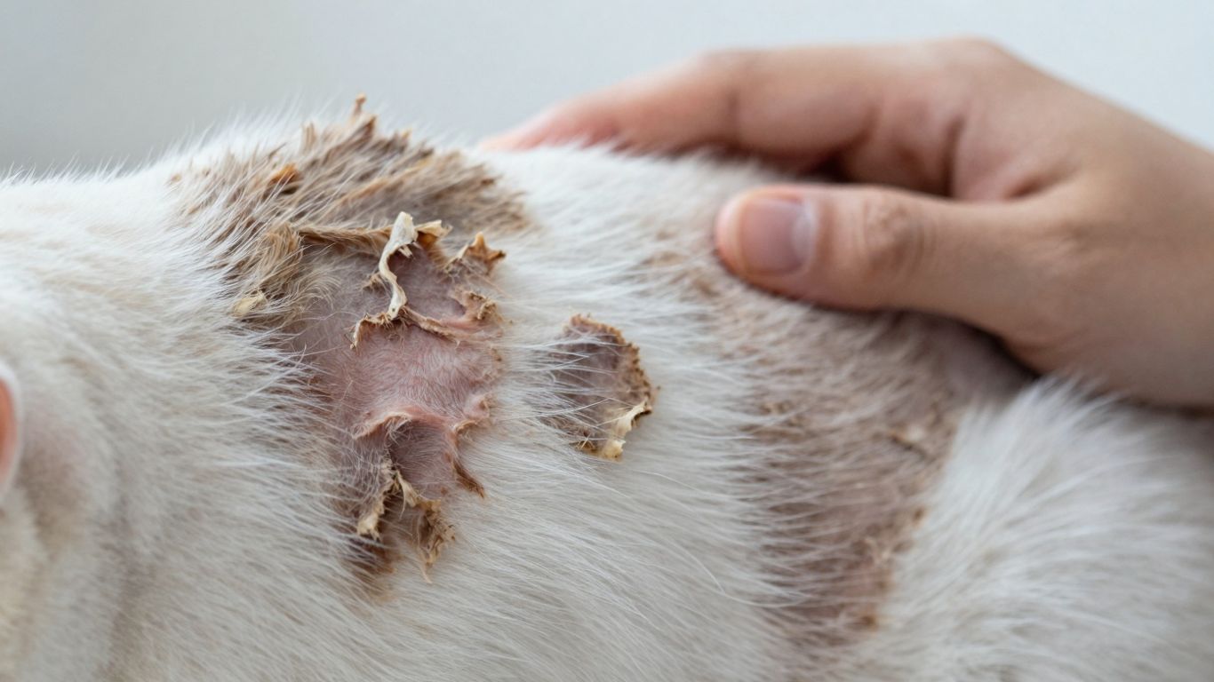 Cat with dry skin and flaky patches.