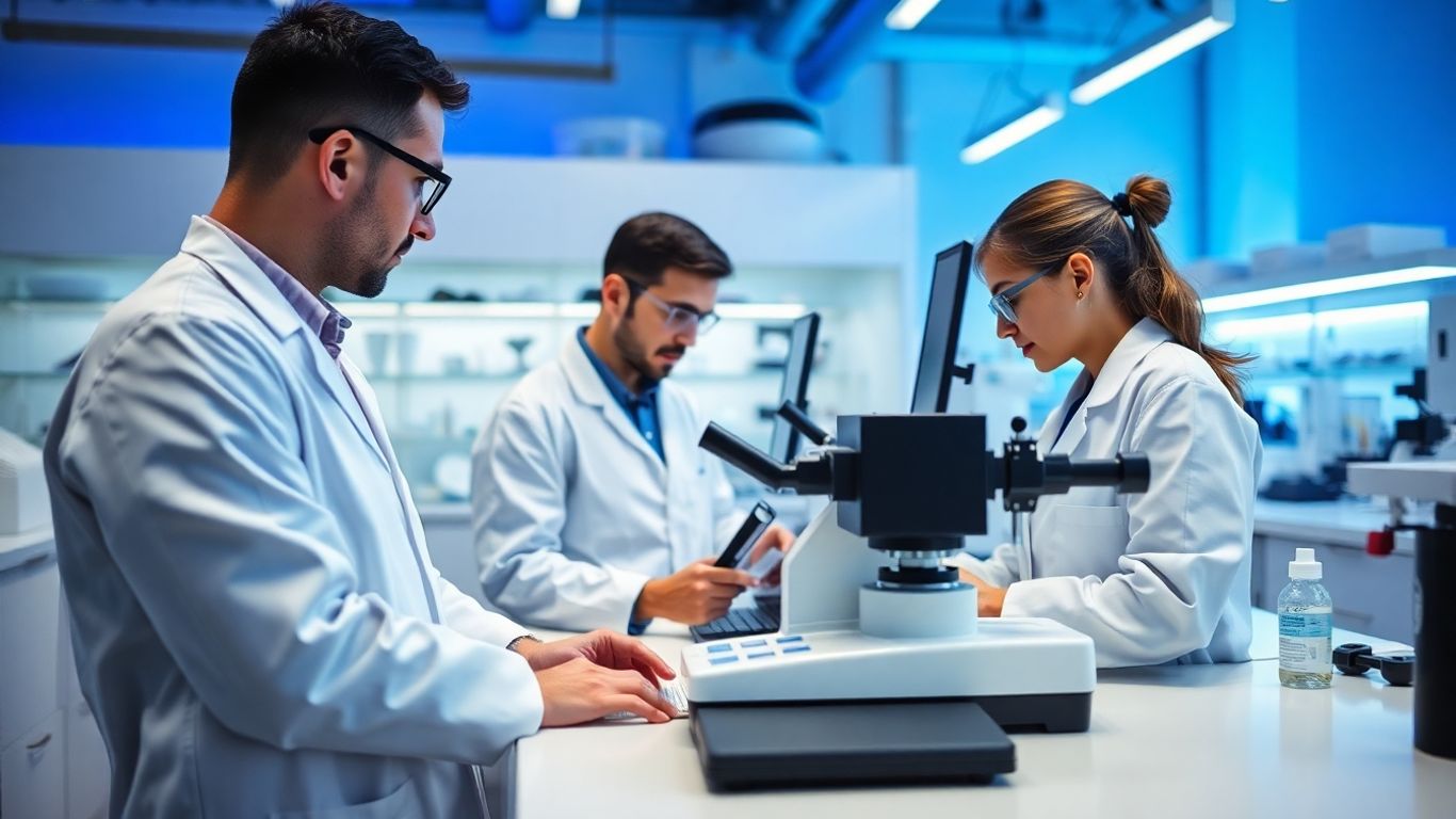 Scientists working with advanced life science equipment in a lab.